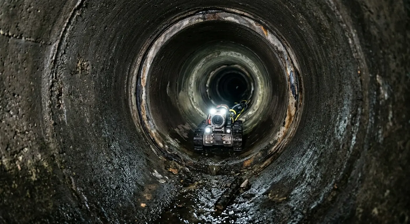Robotic sewer camera inspecting pipe interior for Sewer Line Cleaning in Geddes